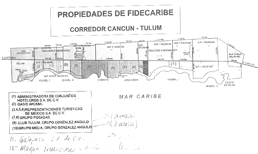 Map of X'cacel coastline, showing planned development